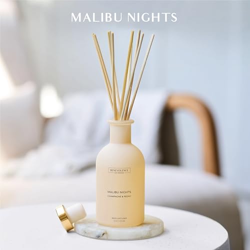 Benevolence LA Reed Diffuser - Champagne & Peony | Long-Lasting Home & Bathroom Decor