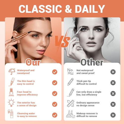 4-Tip 2025 Eyebrow Pencil - 3D Magic Tattoo, Long-Lasting Dark Brown Microblade for Perfect Makeup